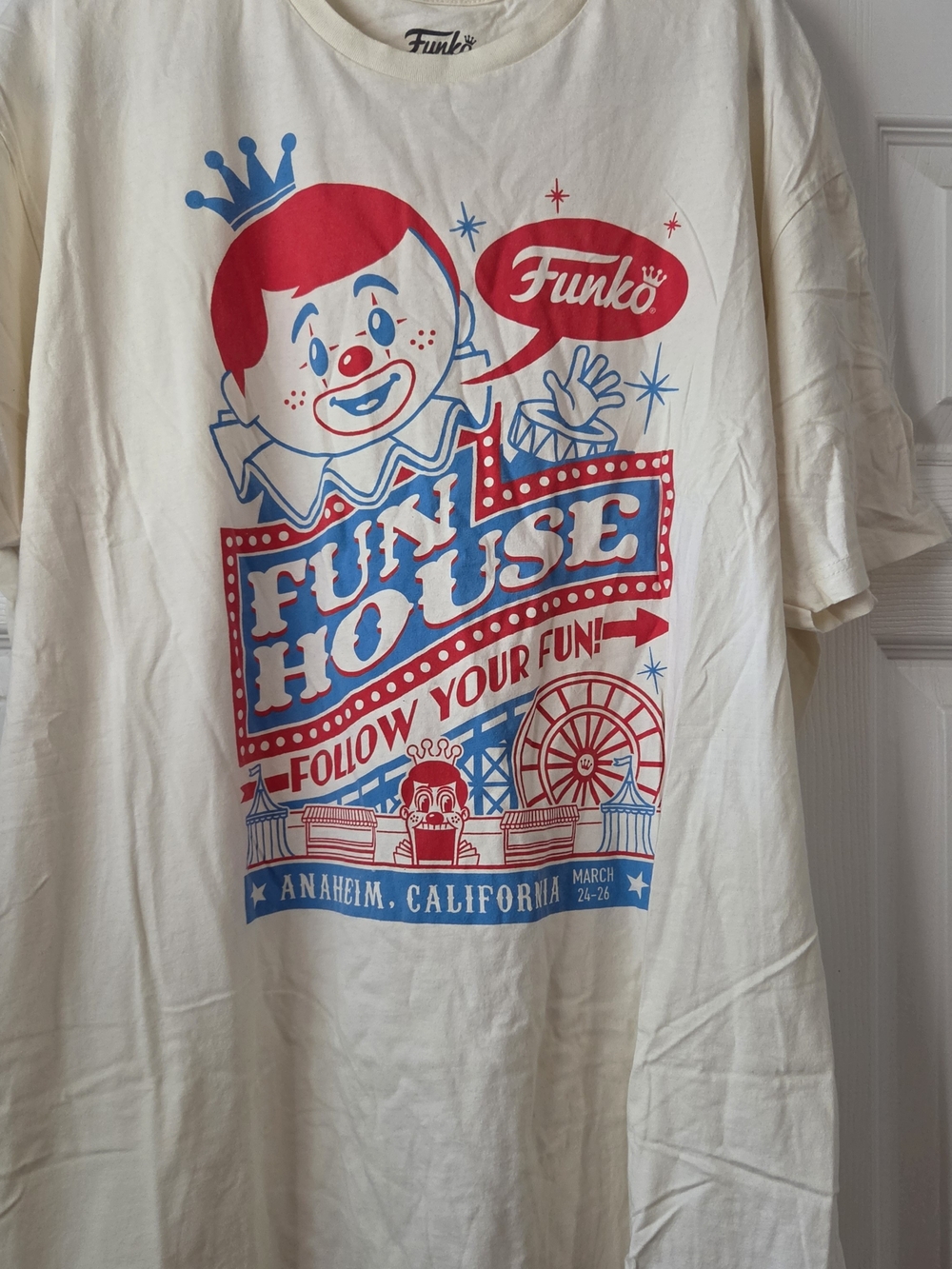 Funko Cream Tee with Red & Blue Fun House Graphic